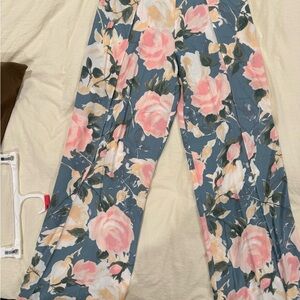 Olivaceous Floral Print Pants in Pink and Blue